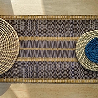 Madur Blue & Natural Table Runner Madur Blue & Natural Table Runner