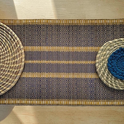 Madur Blue & Natural Table Runner
