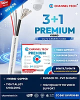 CHANNEL TECH CCTV CABLE 3+1 PREMIUM COPPER PVC JACKET INDOOR WHITE CLR 90MTRS CC-5211W-90