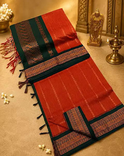 Sangeetha – సంగీత | Orange Gadwal Cotton Silk Saree