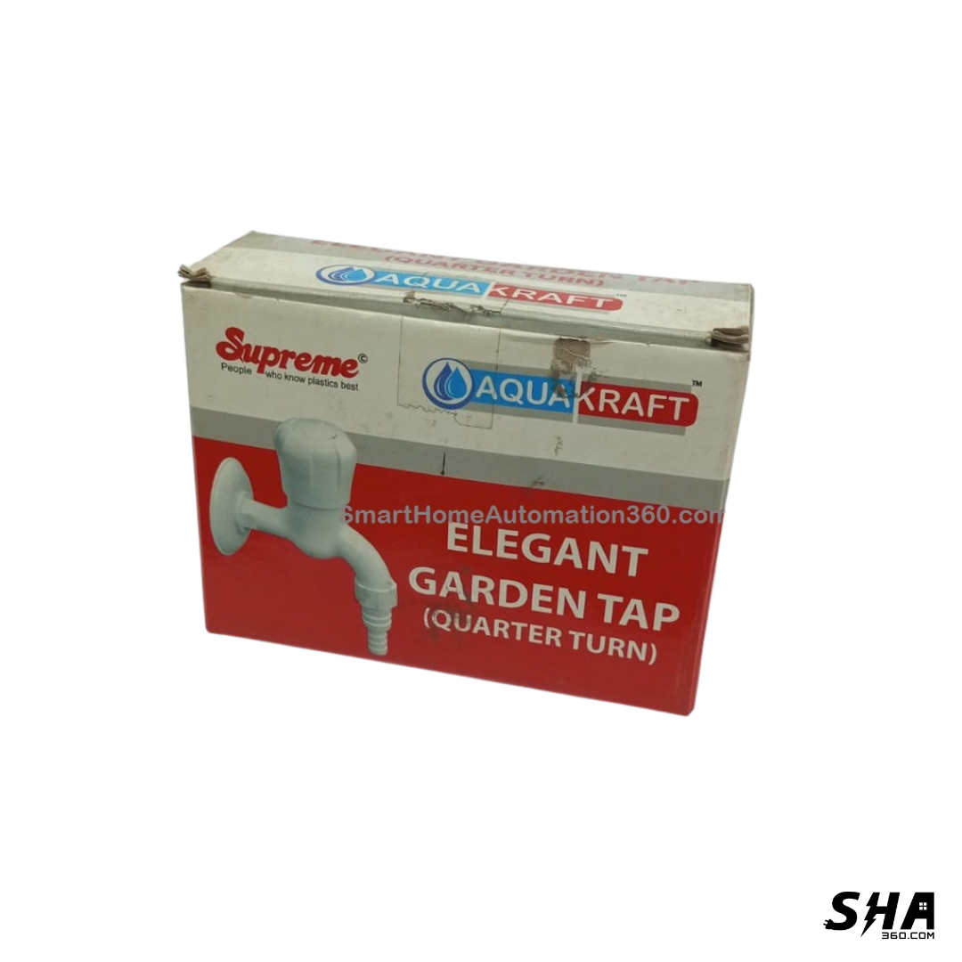 Supreme Short Body Garden Tap ABS with Flange, Quarter Turn Elegant White - Sha360