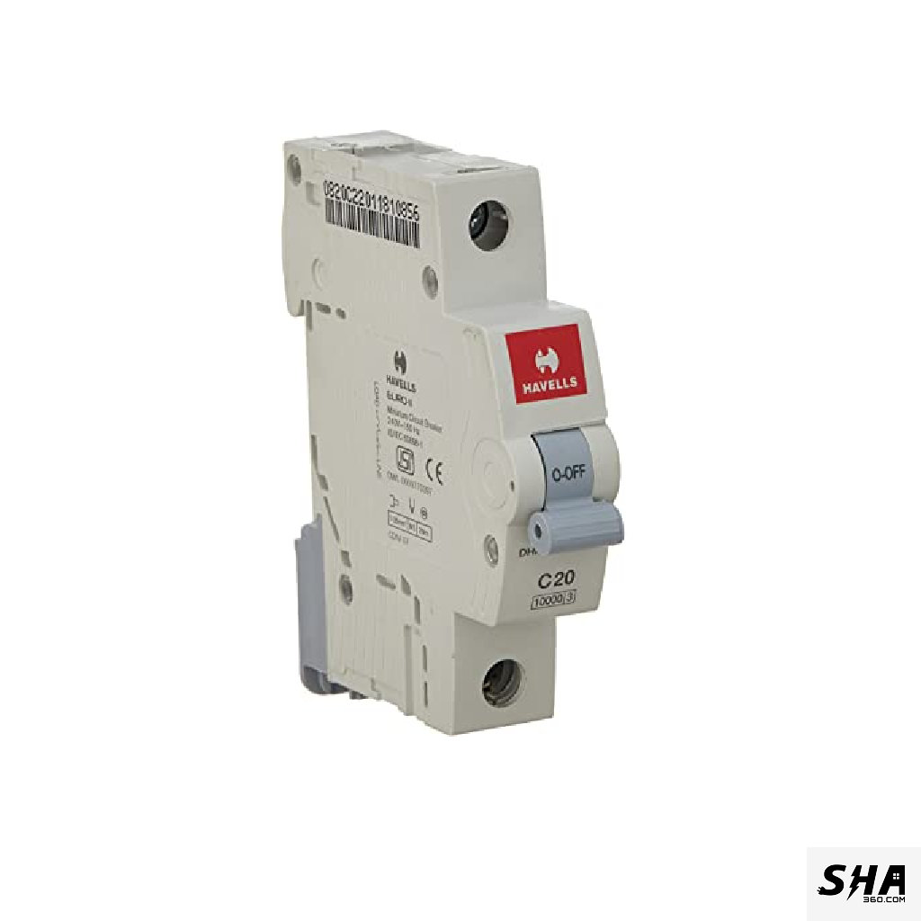 Havells MCB 20A Euro-II Single Pole (1-Pole) 10kA C Curve (DHMGCSPF020) - Sha360 Havells MCB 20A Euro-II Single Pole (1-Pole) 10kA C Curve (DHMGCSPF020) - Sha360