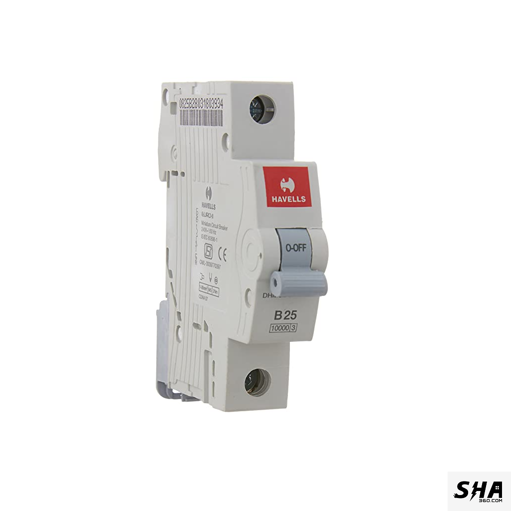 Havells MCB 25A Euro-II Single Pole (1-Pole) 10kA C Curve (DHMGCSPF025) - Sha360 Havells MCB 25A Euro-II Single Pole (1-Pole) 10kA C Curve (DHMGCSPF025) - Sha360