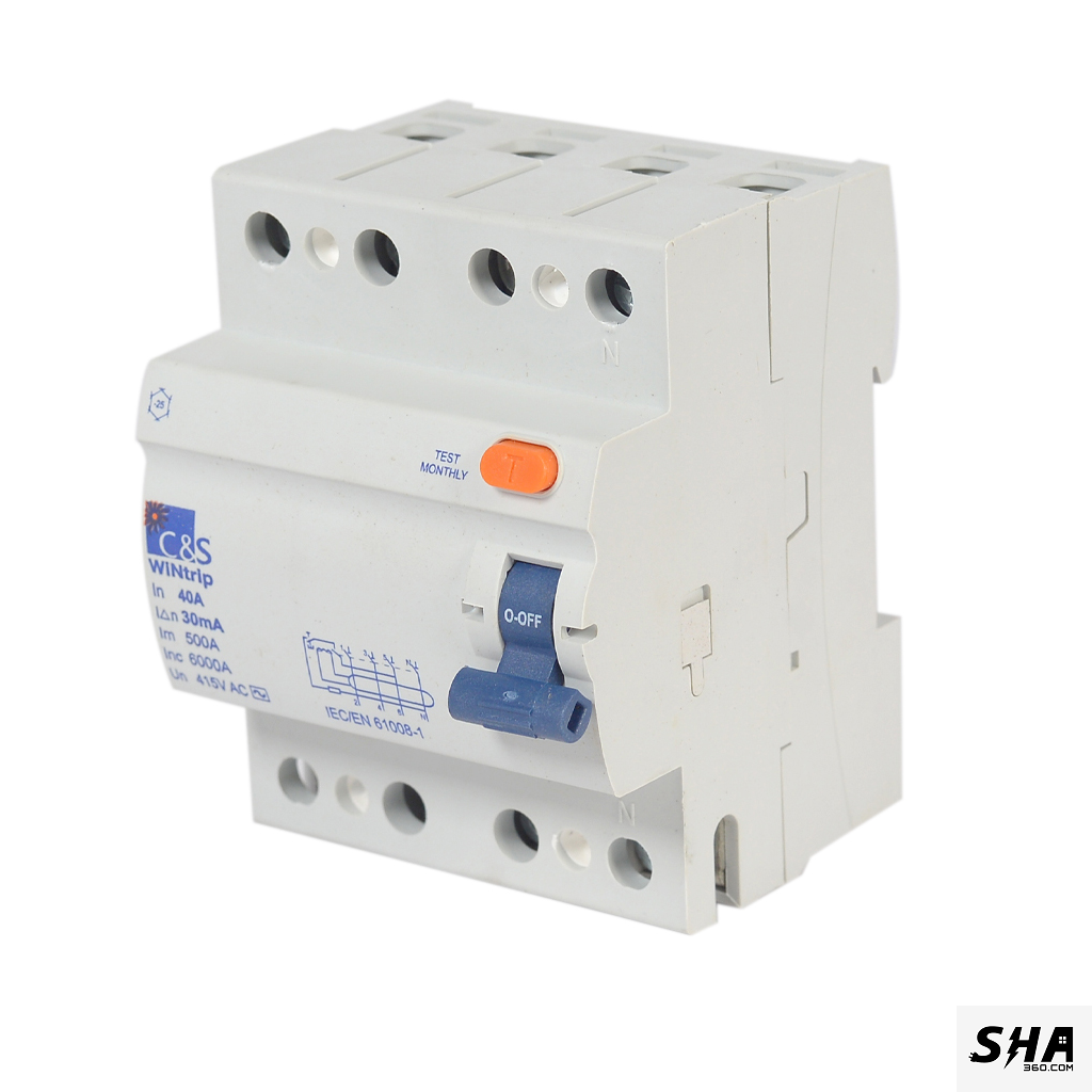 C&S Electric RCCB 40A 30mA Four Pole (4-Pole) 10kA (CSRB4P40A30) - Sha360