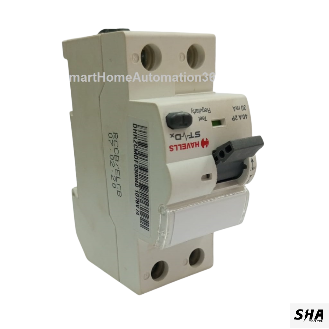 Havells STDx RCCB 40A 30mA Double Pole (2-Pole) 10kA (DHR2CM0F030040) - Sha360