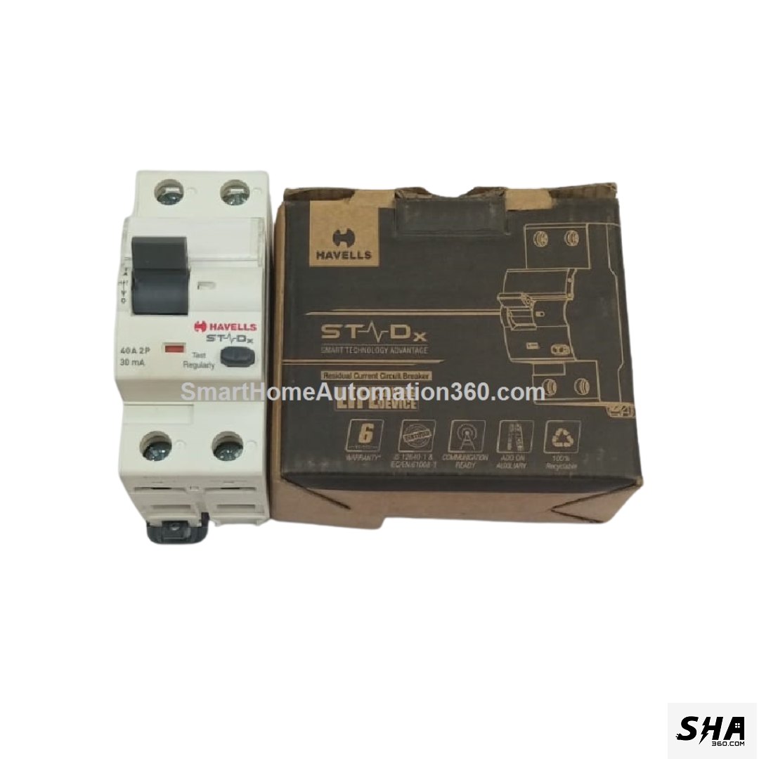 Havells STDx RCCB 40A 30mA Double Pole (2-Pole) 10kA (DHR2CM0F030040) - Sha360