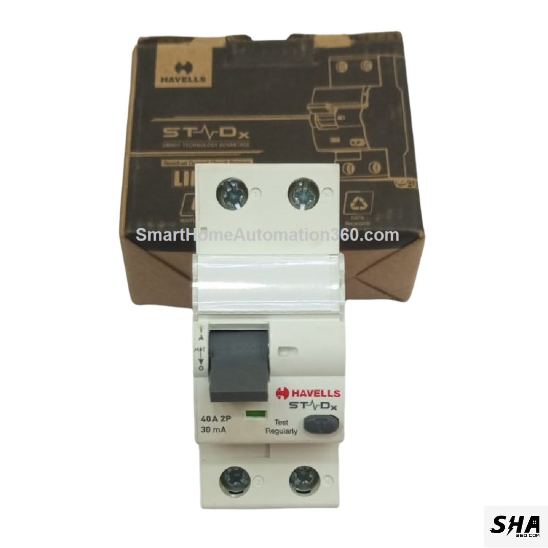 Havells STDx RCCB 40A 30mA Double Pole (2-Pole) 10kA (DHR2CM0F030040) - Sha360