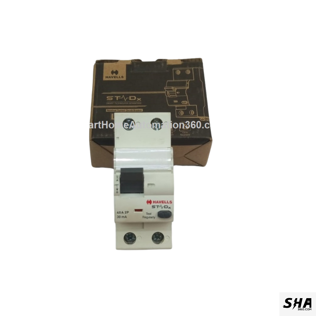 Havells STDx RCCB 40A 30mA Double Pole (2-Pole) 10kA (DHR2CM0F030040) - Sha360