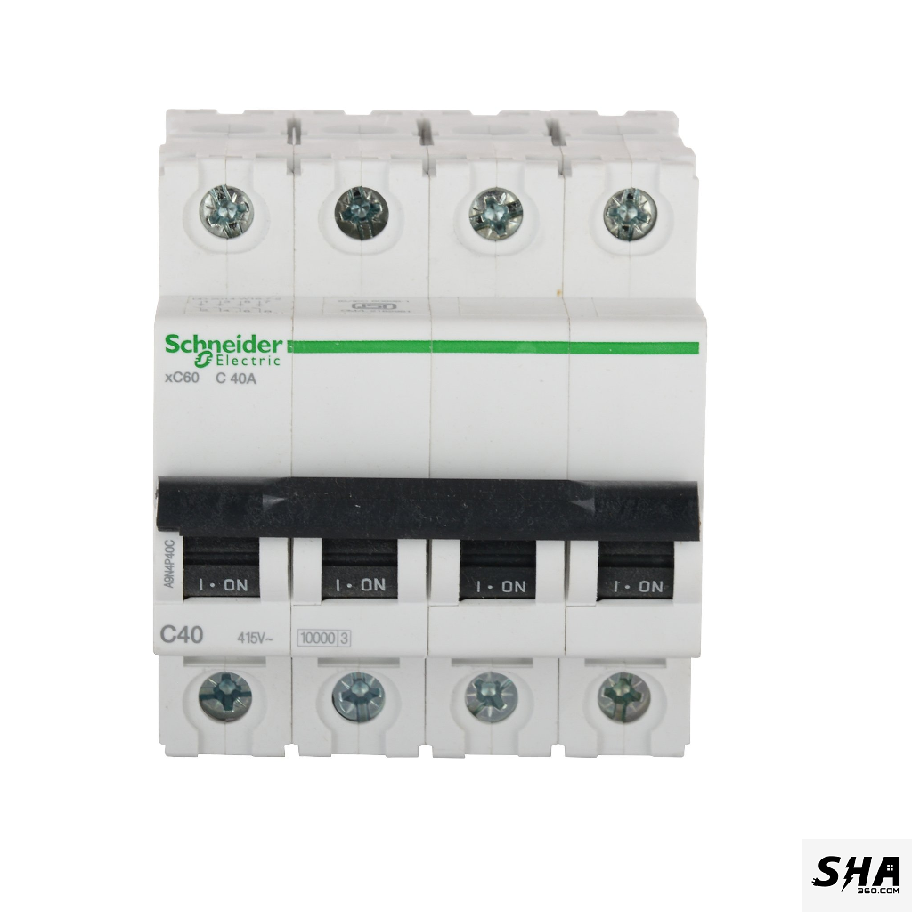 Schneider Electric MCB 40A Four Pole (4-Pole) 10kA C Curve (A9N4P40C) - Sha360 Schneider Electric MCB 40A Four Pole (4-Pole) 10kA C Curve (A9N4P40C) - Sha360