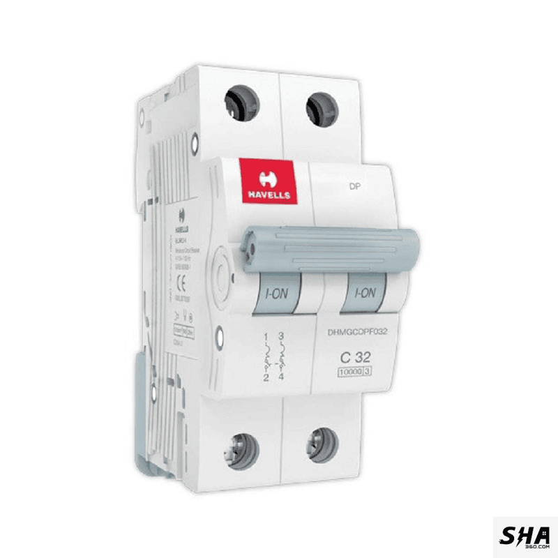 Havells MCB 32A Euro-II Double Pole (2-Pole) 10kA C Curve (DHMGCDPF006-32) - Sha360