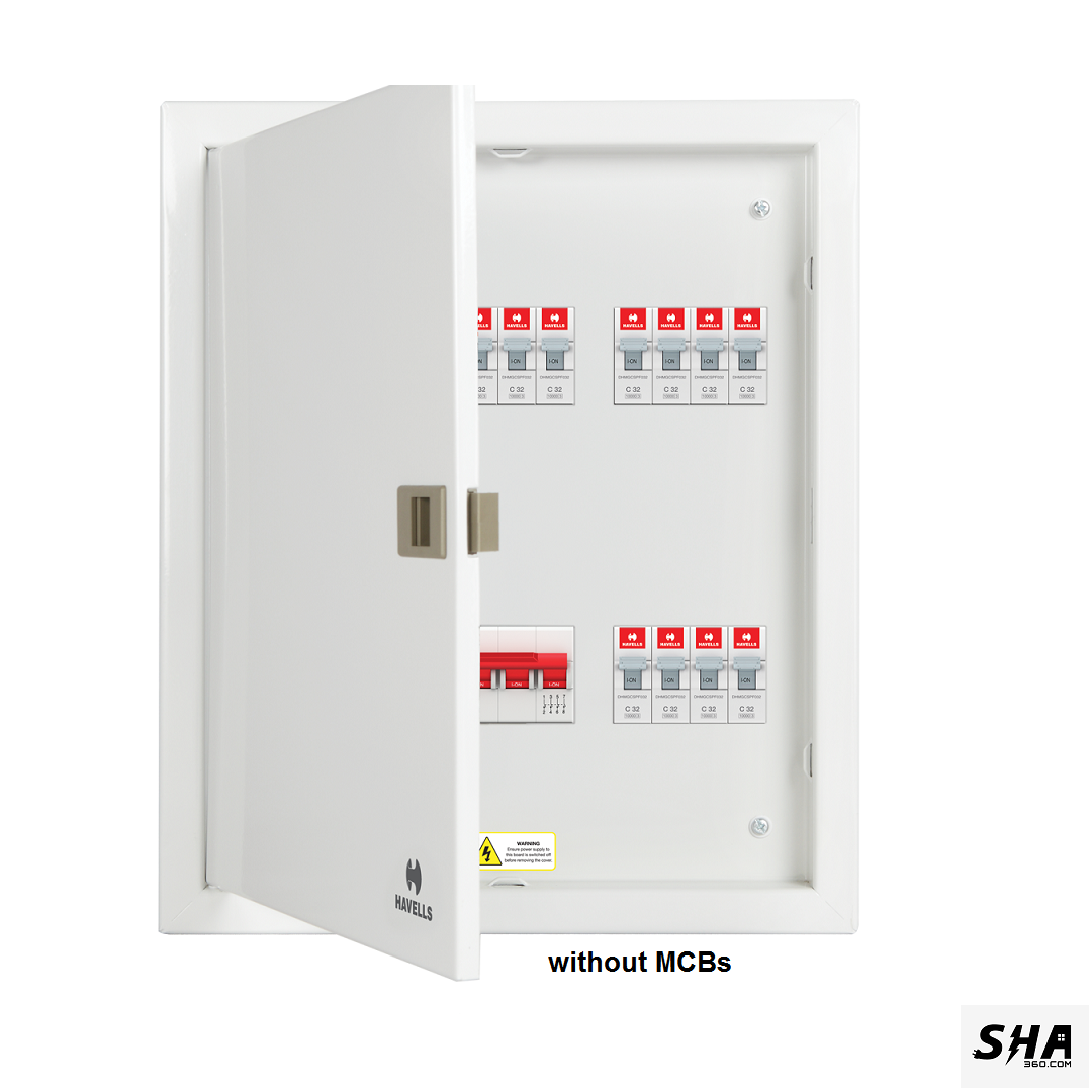 Havells Phase Selector Horizontal 4 Quadrant DB 4 Way (8+12) 40A Three Phase Distribution Board Double Door - DHDSCHDF04040 - Sha360