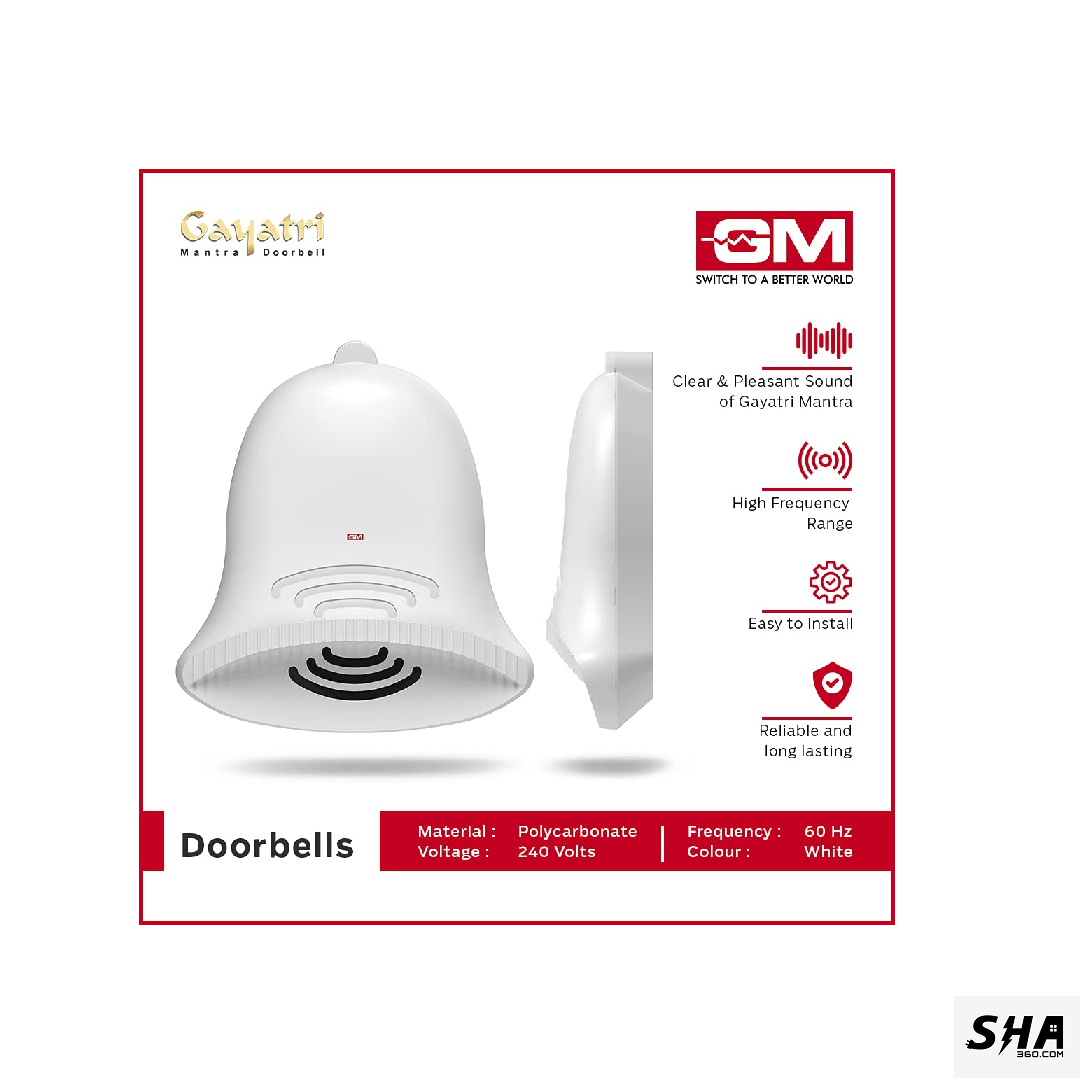 GM Modular Gayatri Mantra Door Bell - GM 4026 white