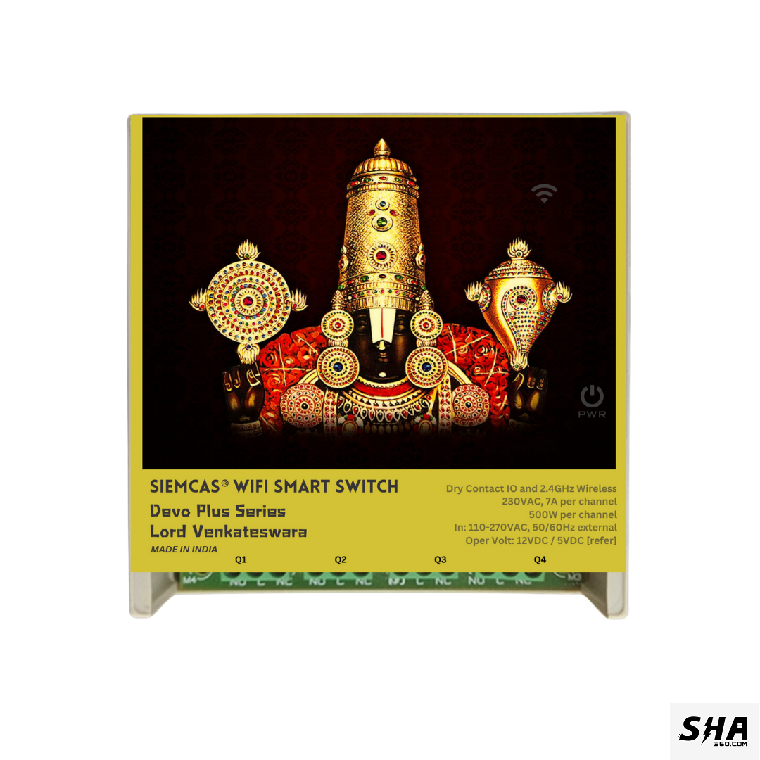 SIEMCAS Wifi Smart Devo Plus Lord Venkateswara 4 channel switch - IoT Webserver Dashboard Apps Network and status - Sha360