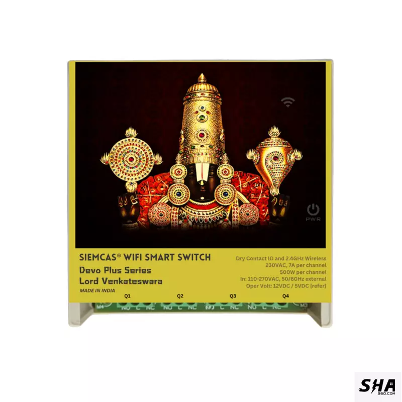 SIEMCAS Wifi Smart Devo Plus Lord Venkateswara 4 channel switch - IoT Webserver Dashboard Apps Network and status - Sha360