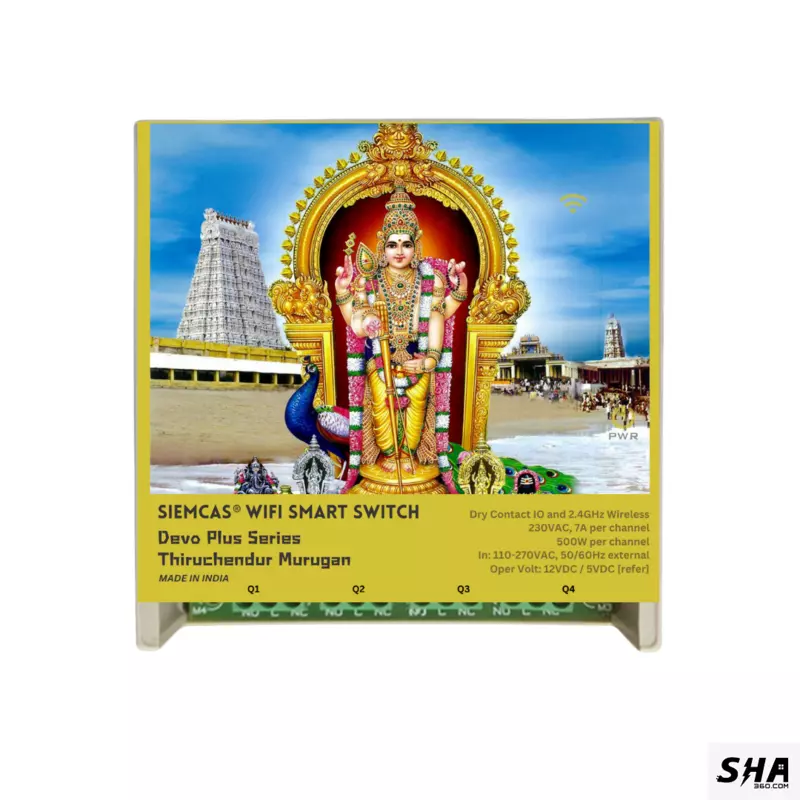SIEMCAS Wifi Smart Devo Plus Lord Thiruchendur Murugan 4 channel switch - IoT Webserver Dashboard Apps Network and status - Sha360