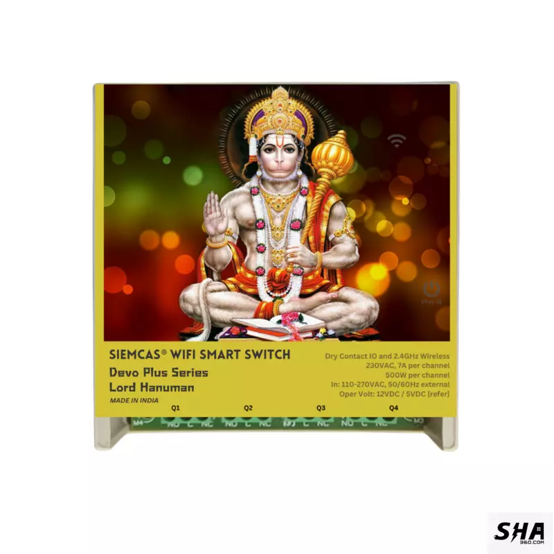 SIEMCAS Wifi Smart Devo Plus Lord Hanuman 4 channel switch - IoT Webserver Dashboard Apps Network and status - Sha360