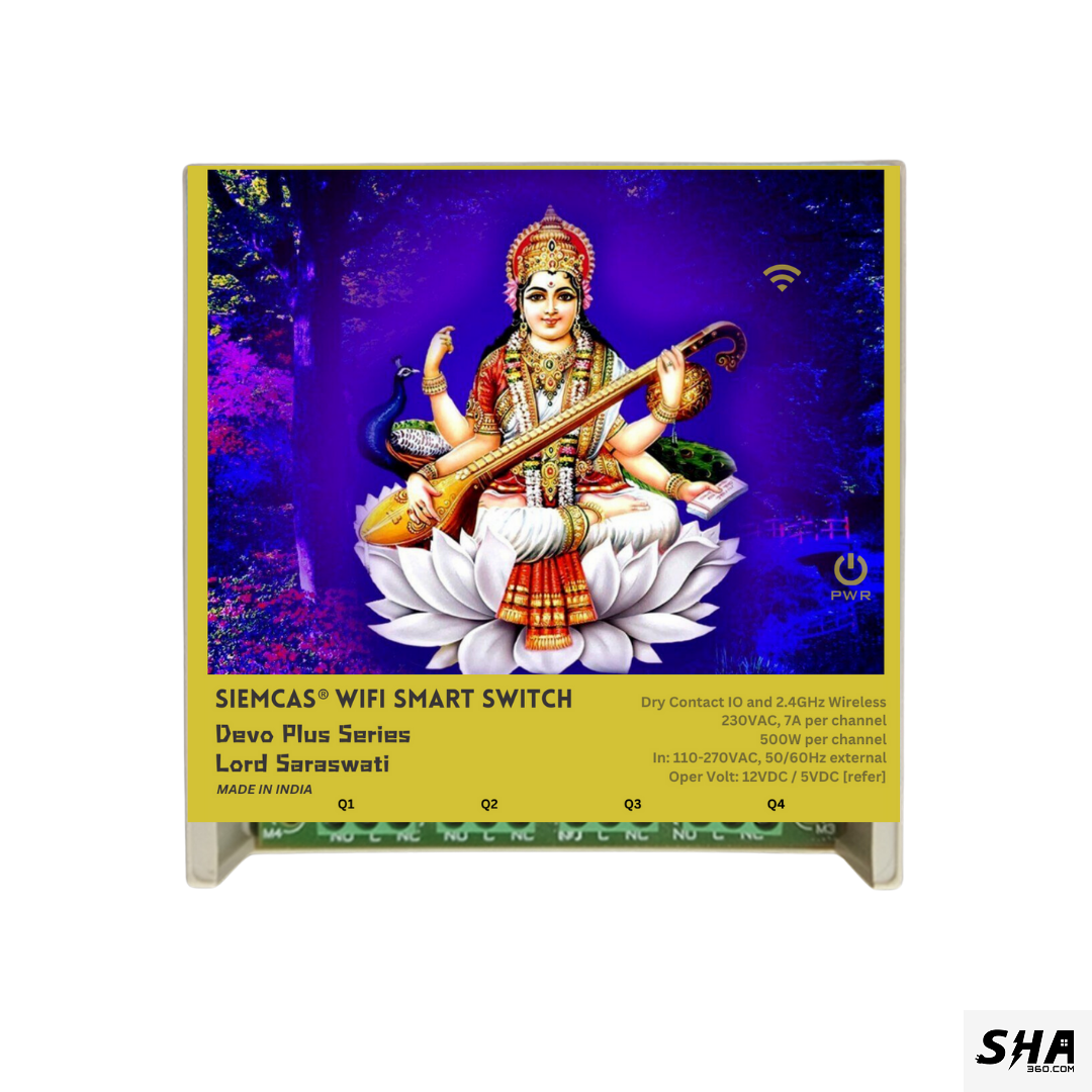 SIEMCAS Wifi Smart Devo Plus Lord Saraswati 4 channel switch - IoT Webserver Dashboard Apps Network and status - Sha360