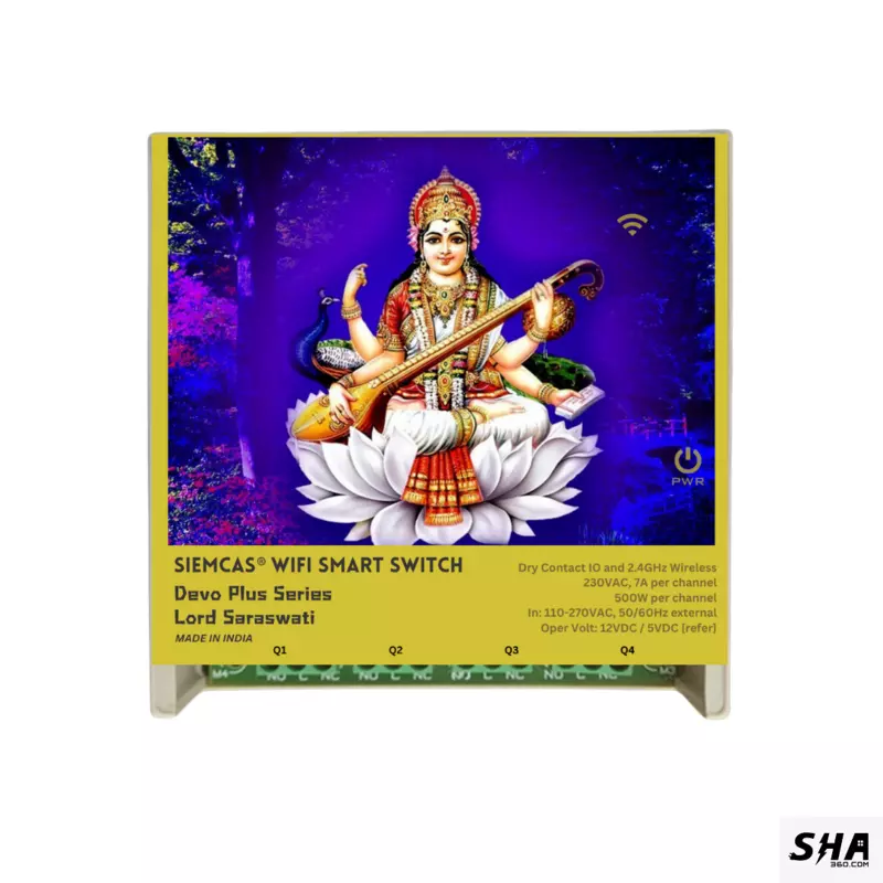 SIEMCAS Wifi Smart Devo Plus Lord Saraswati 4 channel switch - IoT Webserver Dashboard Apps Network and status - Sha360
