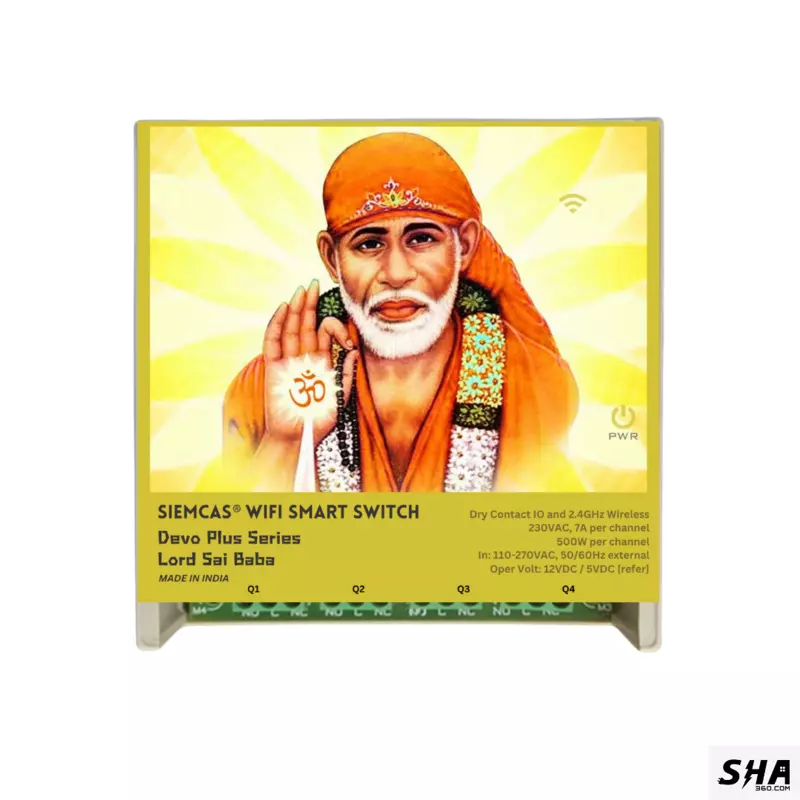 SIEMCAS Wifi Smart Devo Plus Lord Sai Baba 4 channel switch - IoT Webserver Dashboard Apps Network and status - Sha360