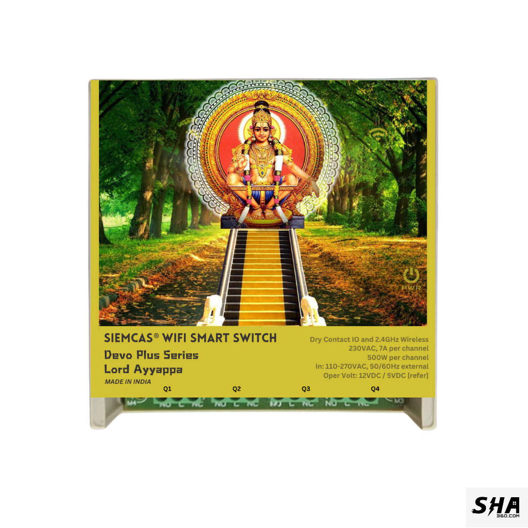 SIEMCAS Wifi Smart Devo Plus Lord Ayyappa 4 channel switch - IoT Webserver Dashboard Apps Network and status - Sha360