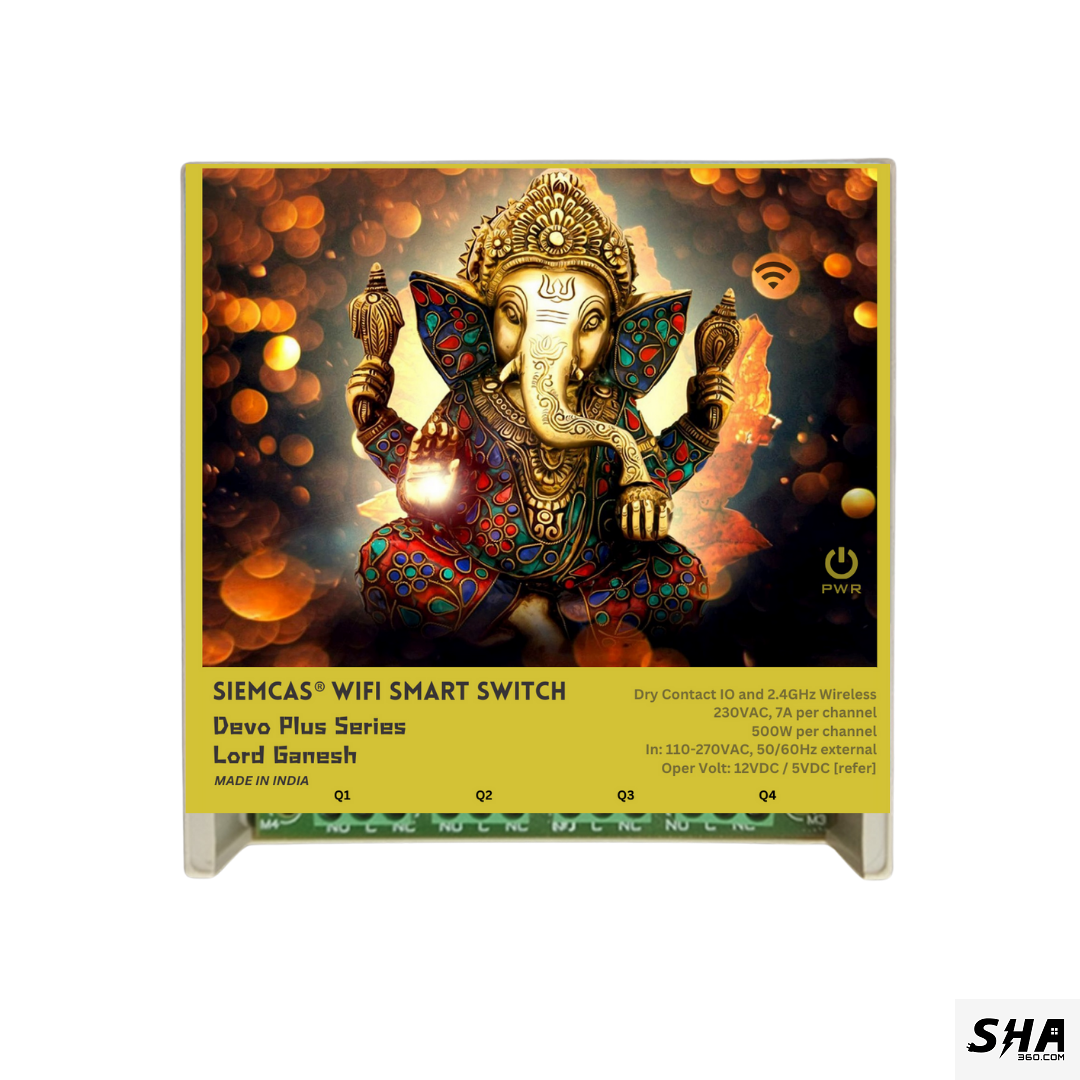 SIEMCAS Wifi Smart Devo Plus Lord Ganesh 4 channel switch - IoT Webserver Dashboard Apps Network and status - Sha360