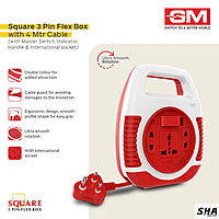 GM Modular GM 3045 Square 3 Pin Flex Box 4mtrs with Handle, Indicator & international Socket