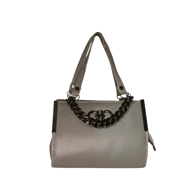 Elegant grey handbag with chain accent