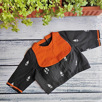Verge Of Black Orange Yoke Readymade Blouse