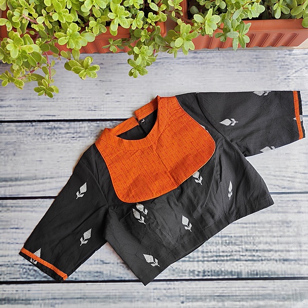 Verge Of Black Orange Yoke Readymade Blouse