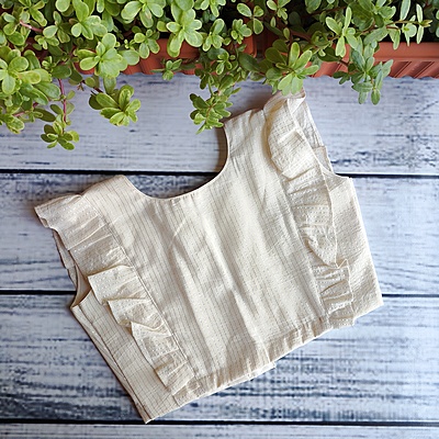 Sleeveless Frilled White Readymade Blouse