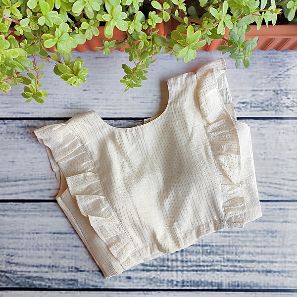 Sleeveless Frilled White Readymade Blouse