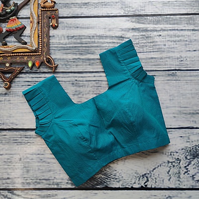Sleeveless Pleated RN Teal Readymade Blouse