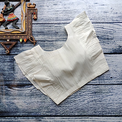 Sleeveless Frilled White Readymade Blouse