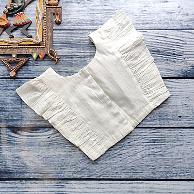 Sleeveless Frilled White Readymade Blouse