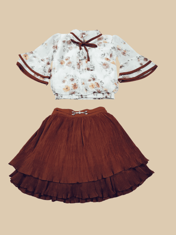Elegant Floral Top & Rust Pleated Skirt Set for Girls D.11.015V B.1258