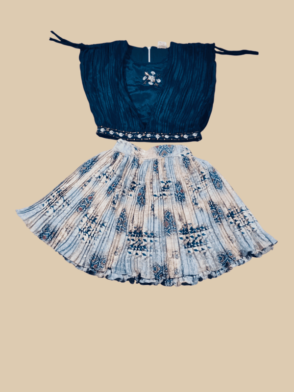 Indigo Ethnic-Inspired Sleeveless Top & Printed Pleated Skirt Set for Girls D.17.006 B.1296