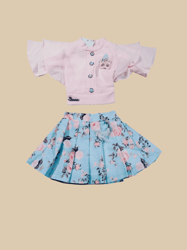 Blush Pink Top & Sky Blue Floral Skirt Set D.16.1225 B.1290