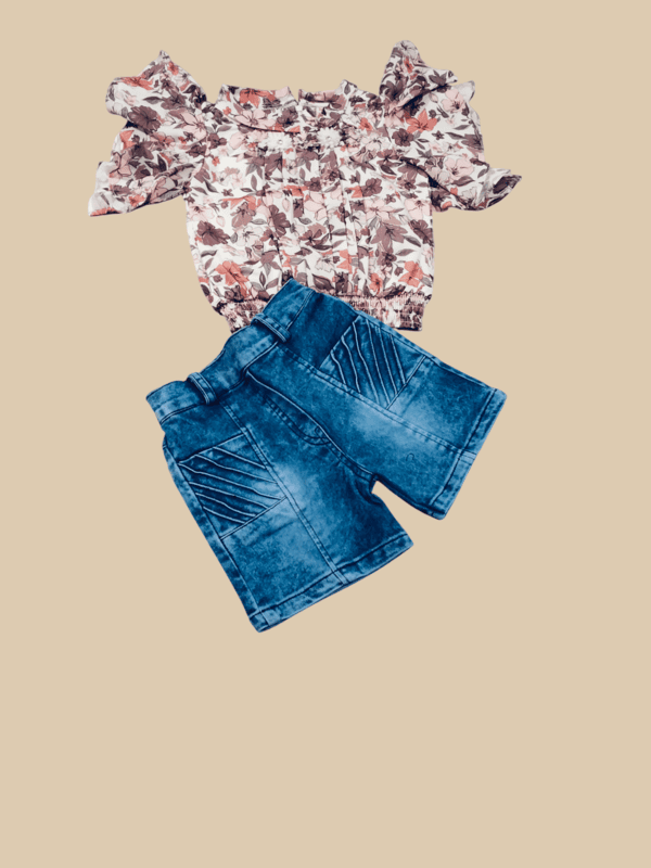 Trendy Floral Top & Denim Shorts Set for Baby Girls D.21.5105 B.1322