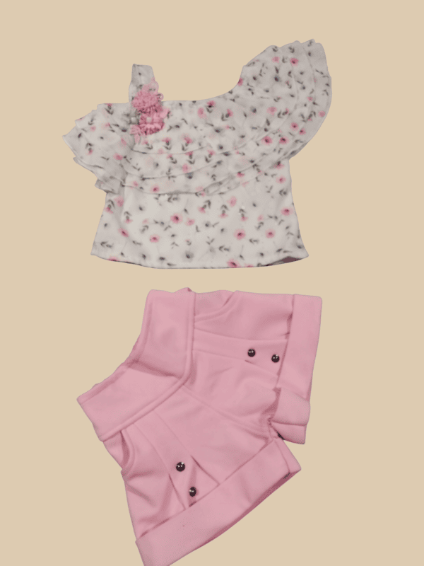 Floral One-Shoulder Top & Stylish Shorts Set for Girls D.506 B.1221