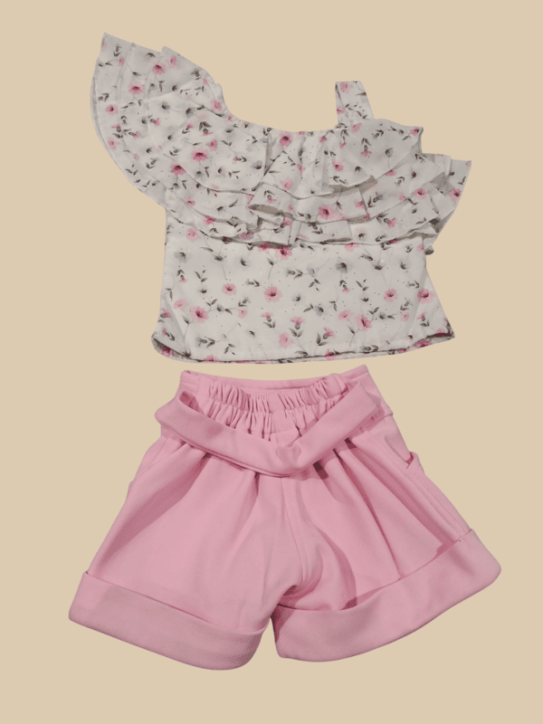 Floral One-Shoulder Top & Stylish Shorts Set for Girls D.506 B.1221