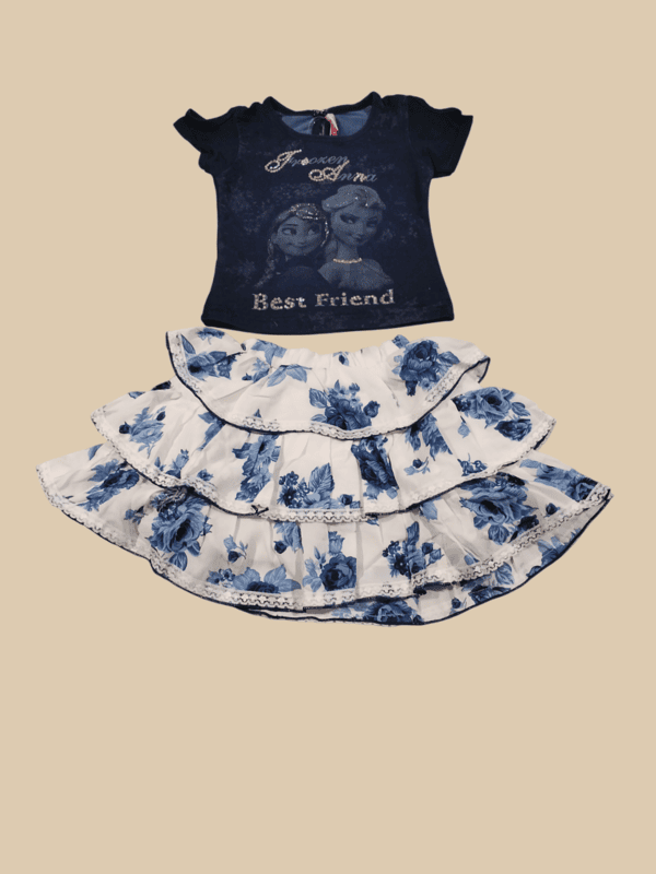 Frozen-Themed Navy Blue Top with Floral Tiered Skirt D.27.012 B.1362
