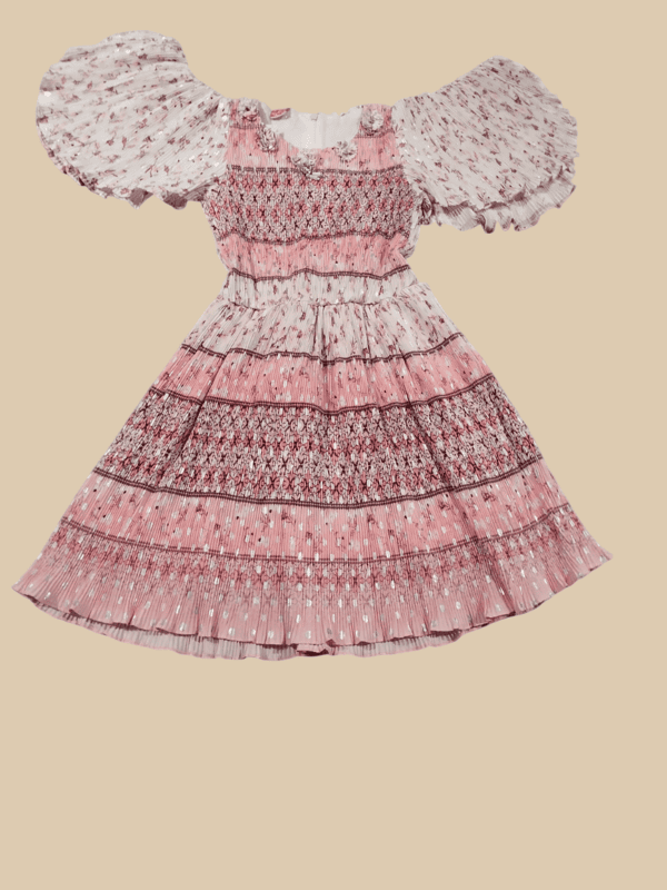Elegant Pink Smocked Party Frock for Girls with Puff Sleeves ā Vintage Style D.007 B.1234