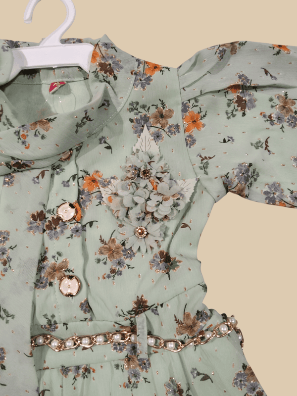 Stylish Mint Green Floral Frock for Girls D.32.104 B.1400