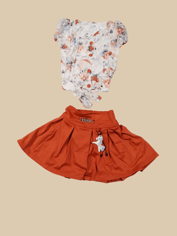 Floral Tie-Up Top & Rust Orange Skirt Set for Girls  D.10.304A B.1247