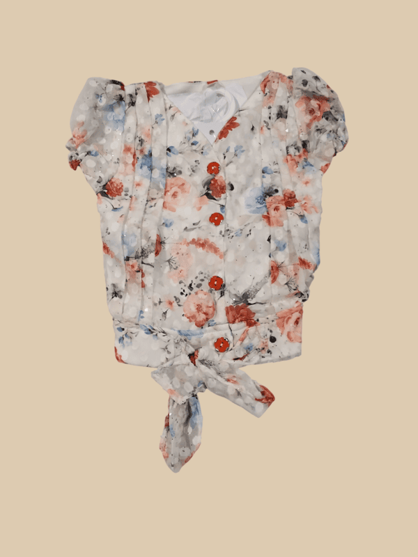 Floral Tie-Up Top & Rust Orange Skirt Set for Girls  D.10.304A B.1247