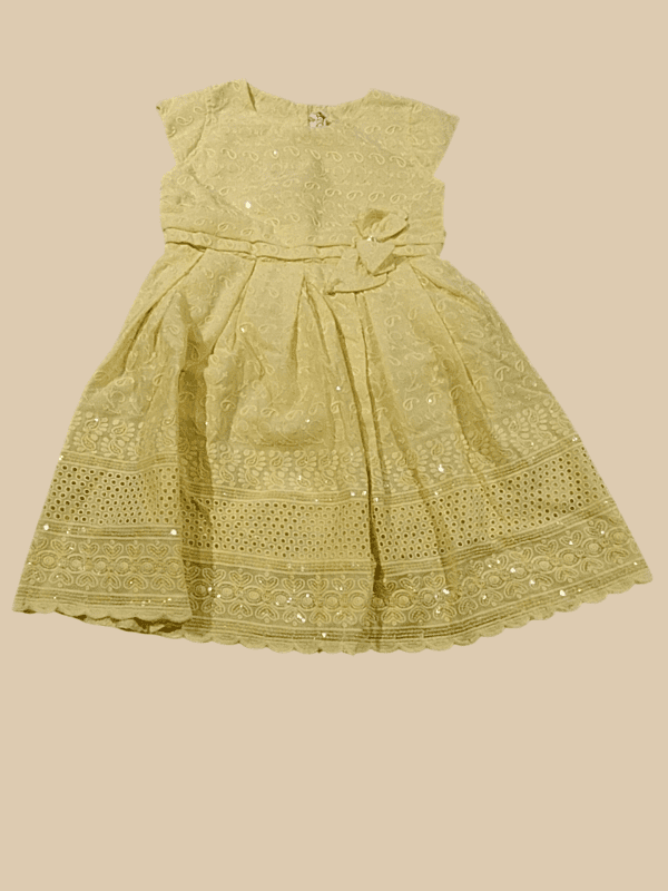 Elegant Yellow Embroidered Party Frock with Sequins & Lace Borders D.14.1282A B.7869