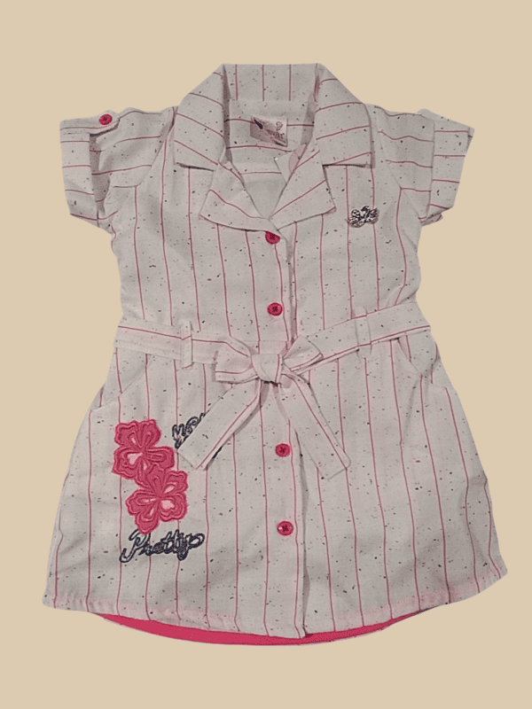 Girls' Stylish Pink-Striped Shirt Dress D.1.1363 B.1495