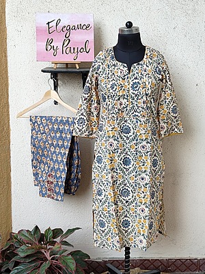 HandBlock Print Kurta With Bottom