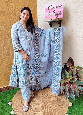 Grey Cotton Suit Set