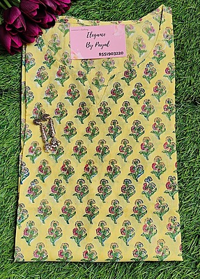 Yellow Block Print Cotton Kurta